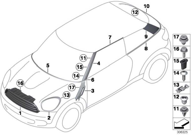 BMW本物のZiergitterフロントブラックミニ（51139812892）| 51139812892