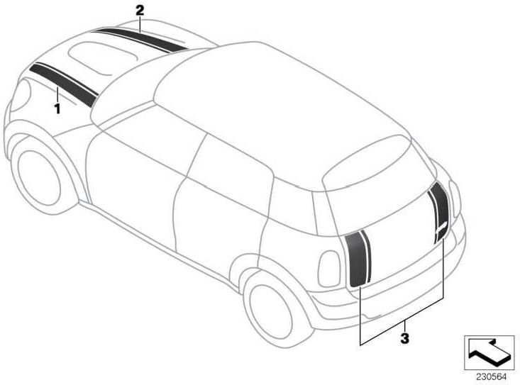 BMW純正セットデコールストリップブラックボンネットストライプミニ（51142184356）| 51142184356