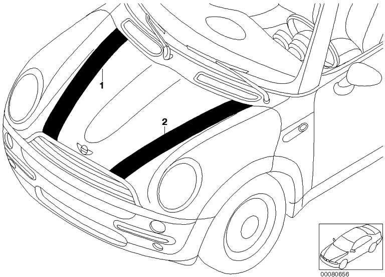 右の白いミニ上のBMW純正装飾ストリップ（51147039692）| 51147039692
