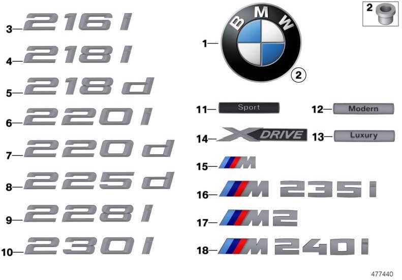 BMW本物のエンブレムはバックを接着しました-M240i -2シリーズ（51148067074）| 51148067074