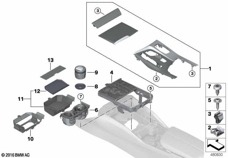 BMW本物のストレージコンパートメントセンターコンソールフロント（51166833815）| 51166833815