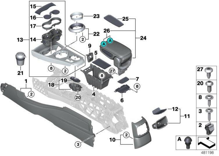 BMW純正挿入マットデプラットコンパートメントセンターコンソール（5116933425）| 5116933425