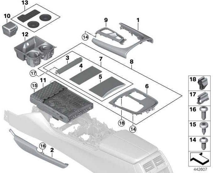 BMW純正ブレンドセンターコンソールレザーブラック7シリーズ（51169348742）| 51169348742