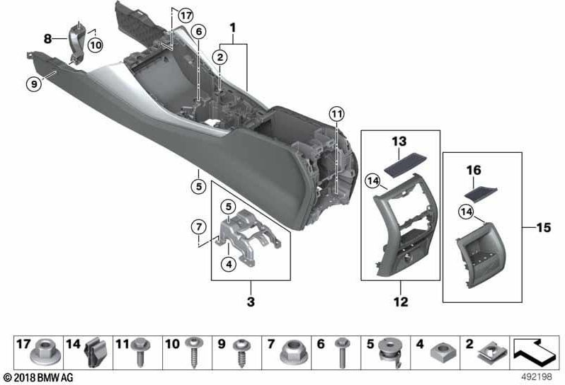 Contrast Seam Mokka（51169493700）を備えたBMW本物のセンターコンソール| 51169493700
