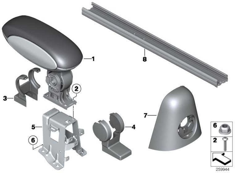 BMW純正Mittel Armrest in Front Mini（51169807337）| 51169807337