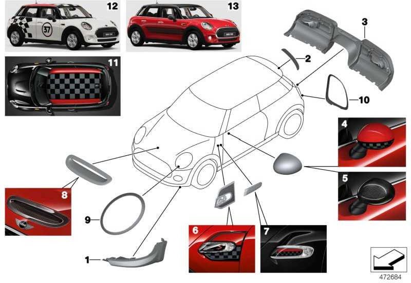 BMW本物の空力成分Heck F56 PDC Mini（51192339047）| 51192339047