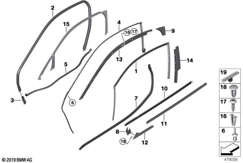 BMW右側の本物のシーリングルーフフレーム（51217312984）| 51217312984