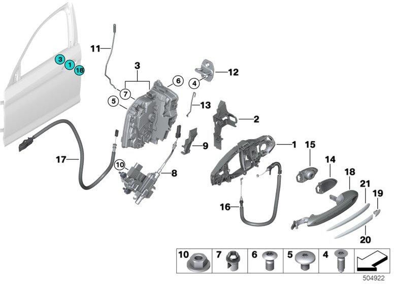 BMW左下のRHD（51217497721）のBMW純正カバーハンドルブラケット| 51217497721