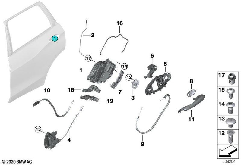 BMW純正カバーハンドルブラケットの下の右LL（51228491746）| 51228491746
