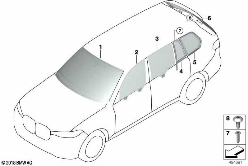 アンテナ付きBMW純正リアウィンドウグリーン（51317442613）| 51317442613