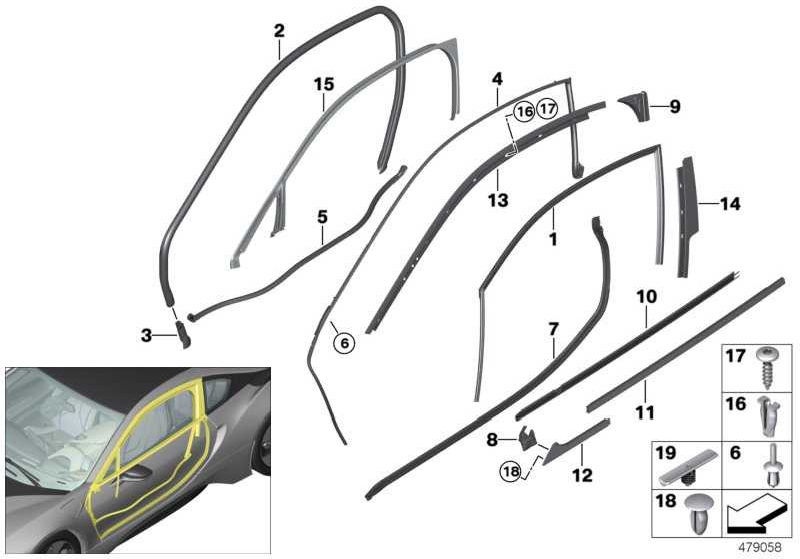 BMW左前面にある本物のブレンド窓枠のドア。 （51337312997）| 51337312997
