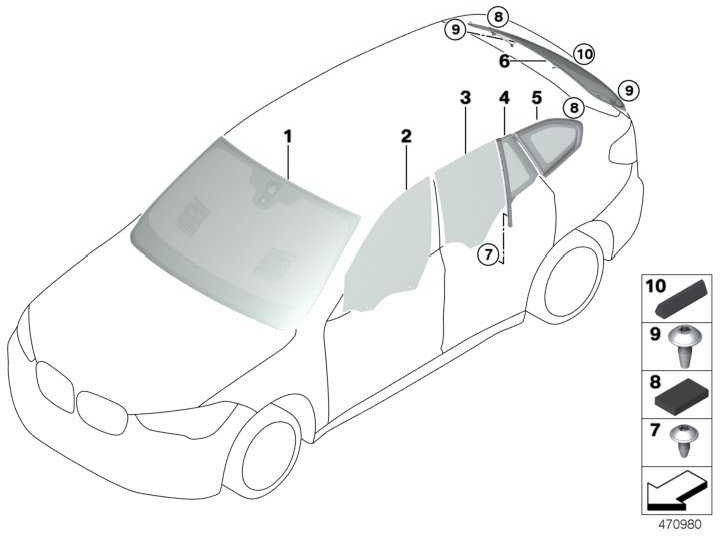 bmw本物のサイドウィンドウファーム左SSG/グロス。 x1（51337406873）| 51337406873