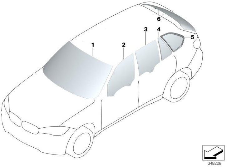 BMW本物のサイドウィンドウグリーンドアフロント右（51337470632）| 51337470632