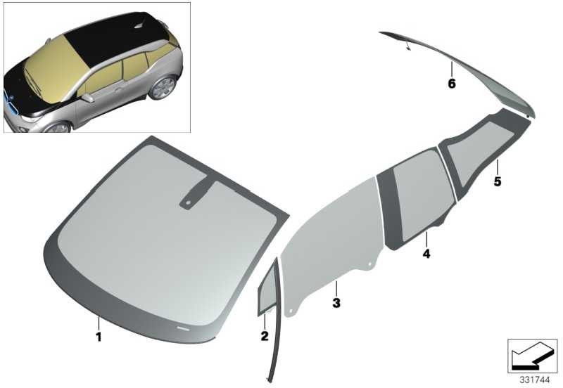 BMW純正サイドウィンドウファーム右SSG I3（51357288192）| 51357288192