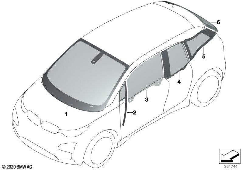 BMW本物のサイドウィンドウグリーンファームドアフロント右（51357289042）| 51357289042