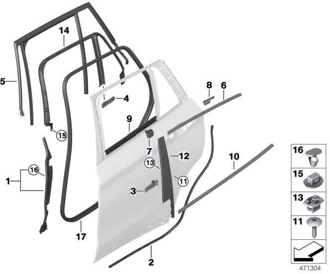 bmw後部のドアの内側の本物のシャフトシーリング。 x1（51357349659）| 51357349659
