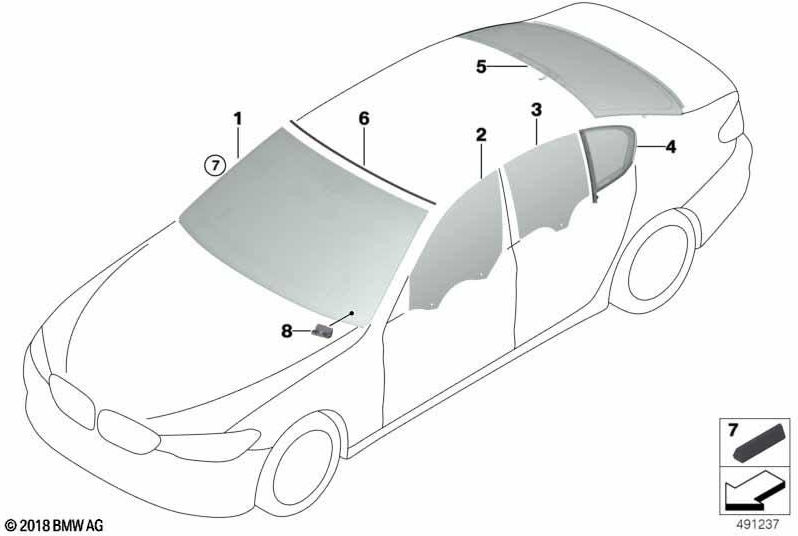 BMW純正サイドウィンドウグリーンのごちそうドアバック。 SSG（51357387455）| 51357387455