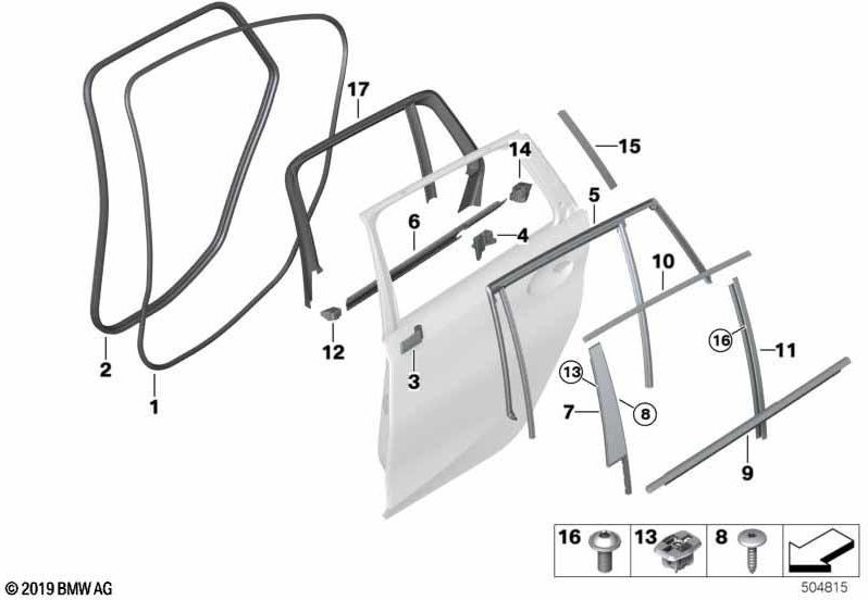 BMW純正ウィンドウガイドドアの背面左（51357433975）| 51357433975