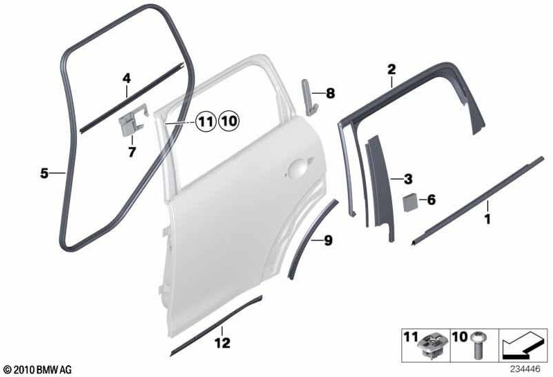 BMW純正ウィンドウガイドドアバック右（51359800614）| 51359800614