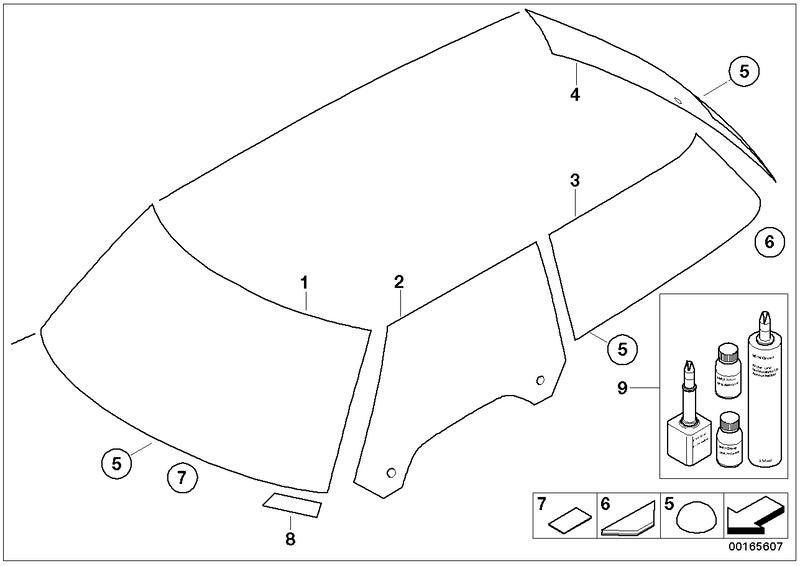 BMW本物のサイドウィンドウブラック左（51367111645）| 51367111645