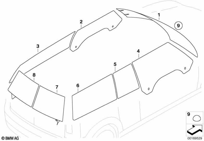 BMW本物のサイドウィンドウブラック左（51377167475）| 51377167475