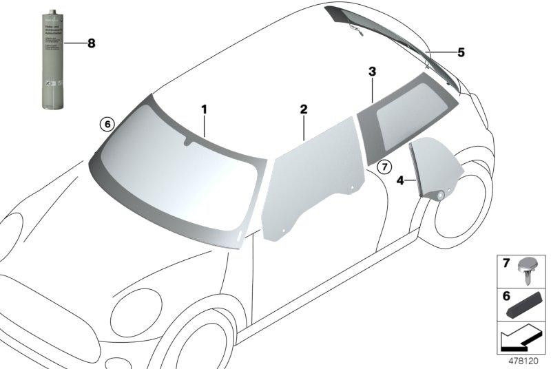 BMW左後部の本物のサイドウィンドウ（51377300017）| 51377300017