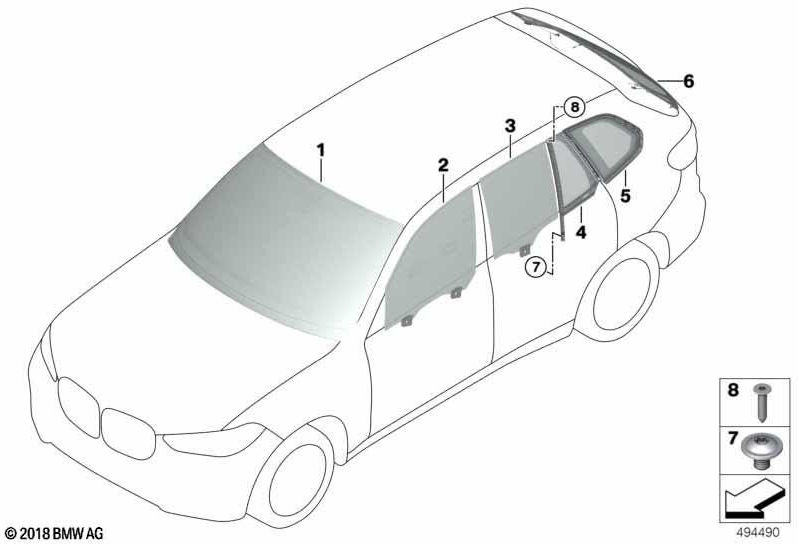 BMW純正サイドウィンドウファーム右SSG（51377444082）| 51377444082