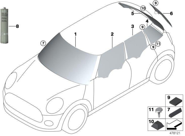BMW左後部の本物の側面窓（51377466435）| 51377466435
