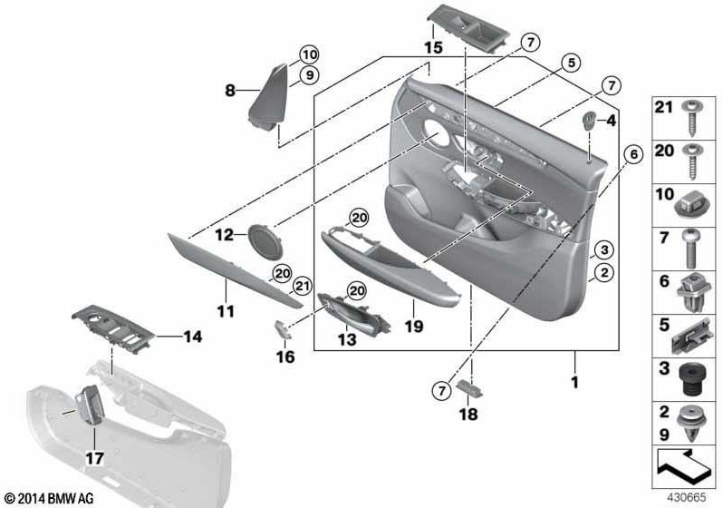 BMW本物のブレンドAlu Hexagon Door Right（51418062492）| 51418062492