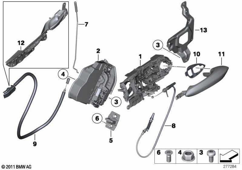 BMW右後部の本物のドアオープナーEverestgrau（51427216656）| 51427216656