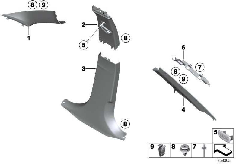 BMW右側の本物の絞りA-pillar everestgrau 3シリーズ（51437296020）| 51437296020