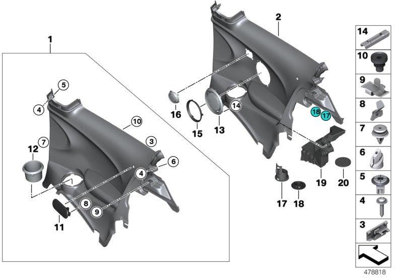 BMW本物のブレンドスピーカープラスチック右カーボンブラック（51437365716）| 51437365716