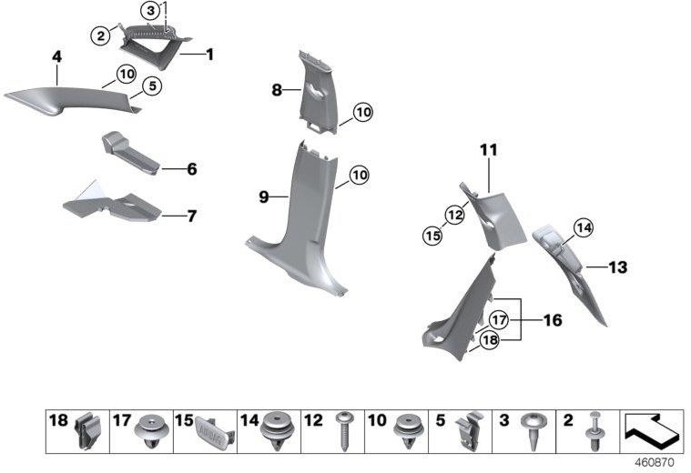 BMW右側の本物の絞りA-pillar everestgrau（51437398494）| 51437398494