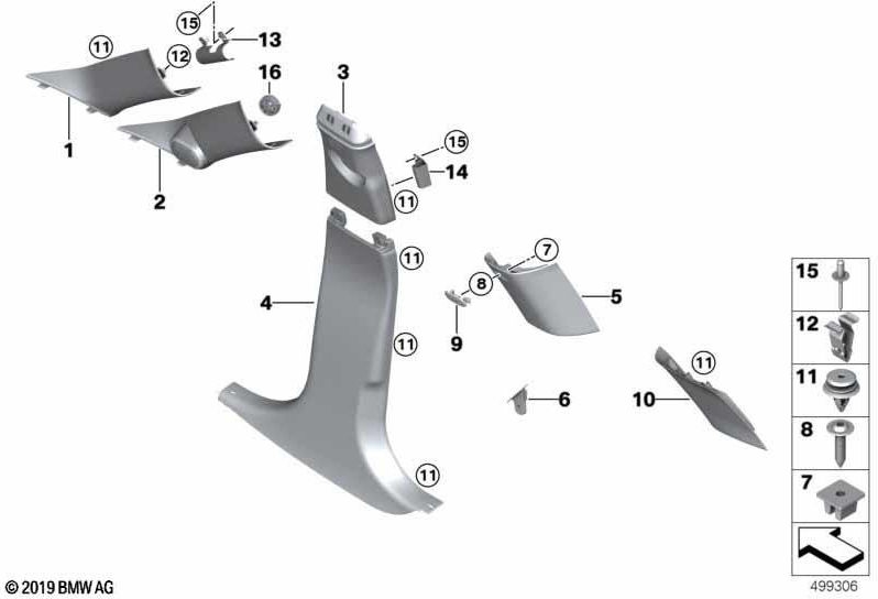 BMW純正絞りa-pillar hi-fi右灰色（51437402894）| 51437402894