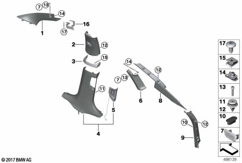 BMW左黒の中央にある本物の絞りBピラー（51437483305）| 51437483305