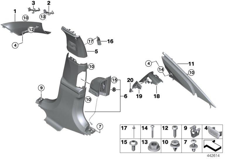 BMW左の無煙炭にある本物の絞りa-pillar（51438062823）| 51438062823