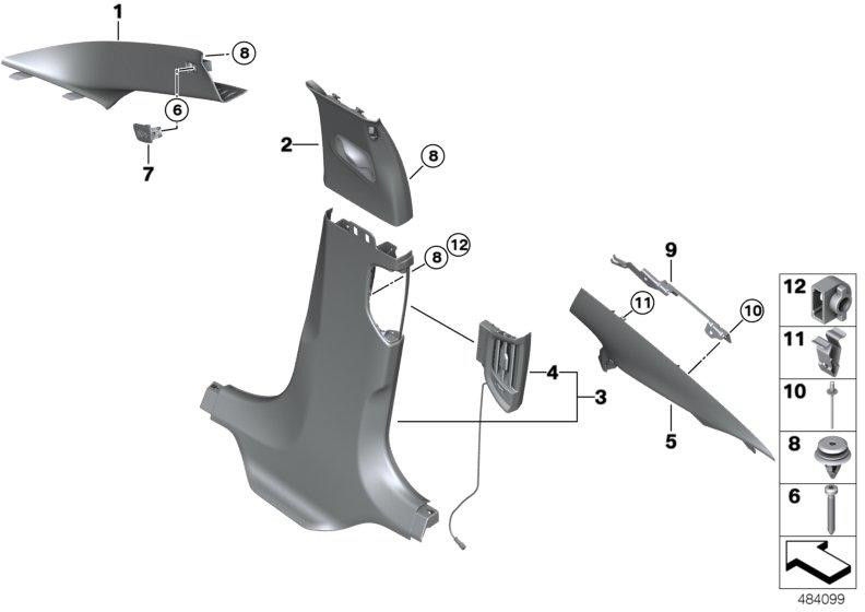 BMW左の無煙炭にある本物の絞りA-pillar（51438065021）| 51438065021