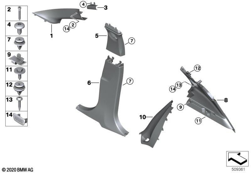 BMW左の無煙炭にある本物の絞りa-pillar（51438070815）| 51438070815