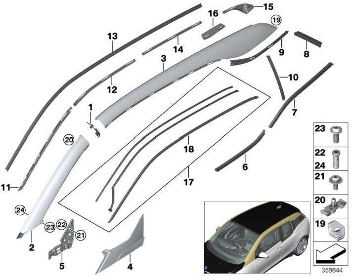 BMW右側の本物の開口部屋根フレーム（51447369836）| 51447369836