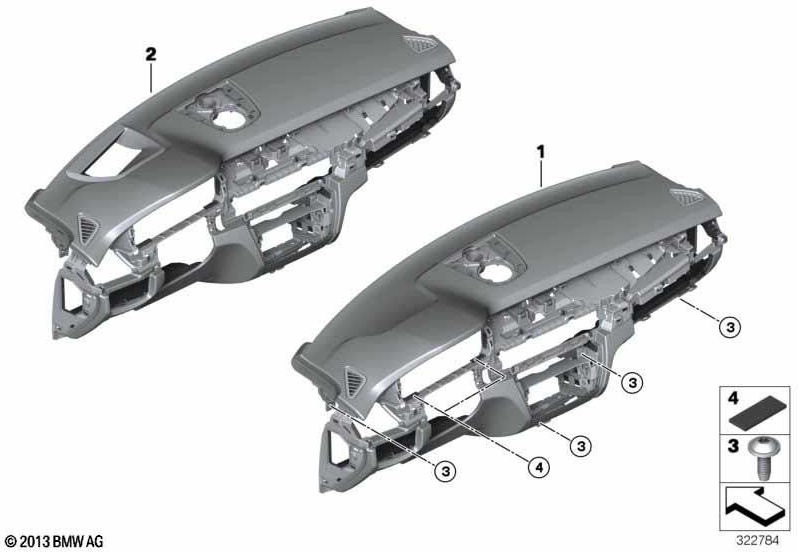 BMW本物のインストゥルメンテンボードレザーヘッドアップディスプレイブラック（51458068676）| 51458068676
