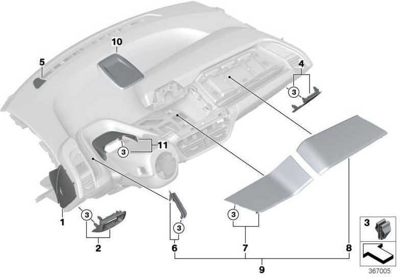 BMW純正ブレンドI-Tafel Mitte Silex Dunkel（51459287403）| 51459287403