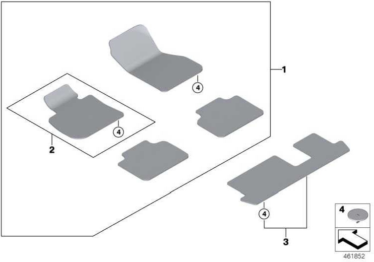 BMW純正Fussmatte Velours 3rd Series of Seats Antharzit（51477398196）| 51477398196
