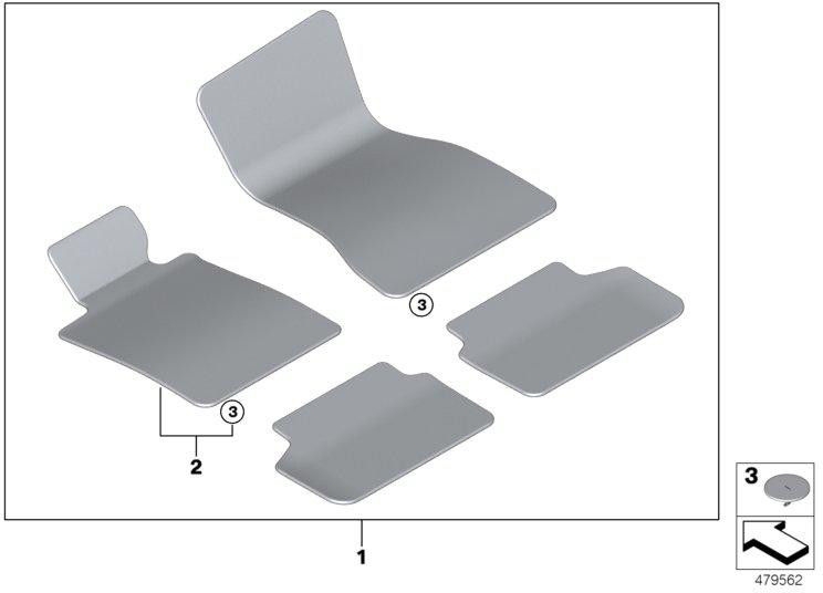 BMW純正fussmatte veloursドライバーサイドシュワルツ（51477489627）| 51477489627