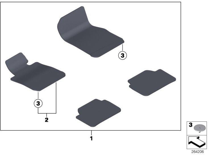 BMW純正フットマットVeloursドライバーサイドポーラーブルー（51478069169）| 51478069169