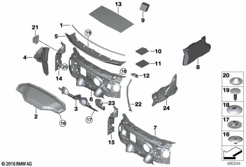 BMW本物の断熱額額壁トップLHD（51487298899）| 51487298899
