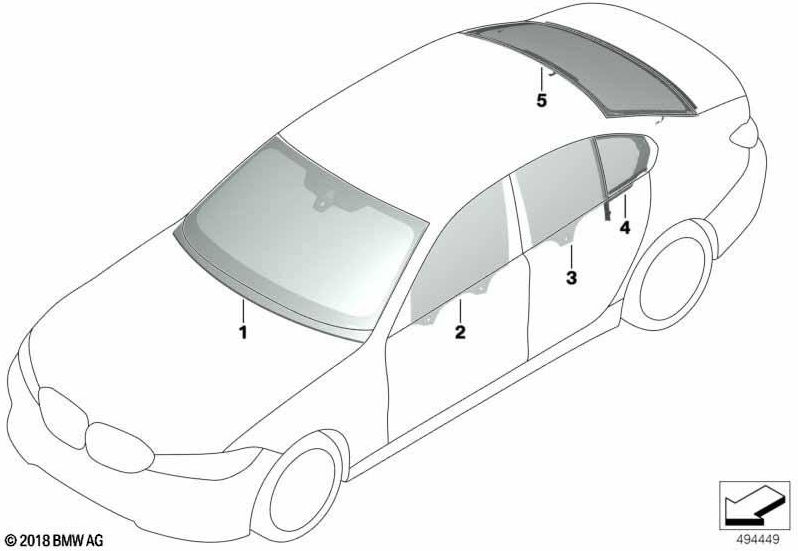 BMW本物のサイドウィンドウファームドアバック左（51727425083）| 51727425083