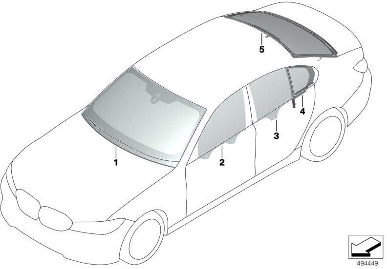 BMW本物のサイドウィンドウファームドアバック左SSG（51727425087）| 51727425087