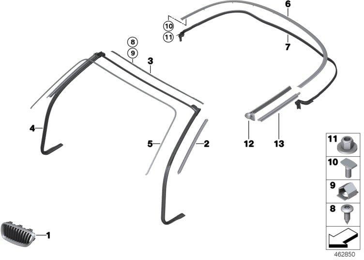 右のクロム上のBMW純正ストリップ（51767404196）| 51767404196