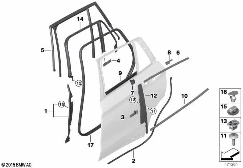 BMW右後ろの右側の本物のシーリングブリッジドア（51767419004）| 51767419004