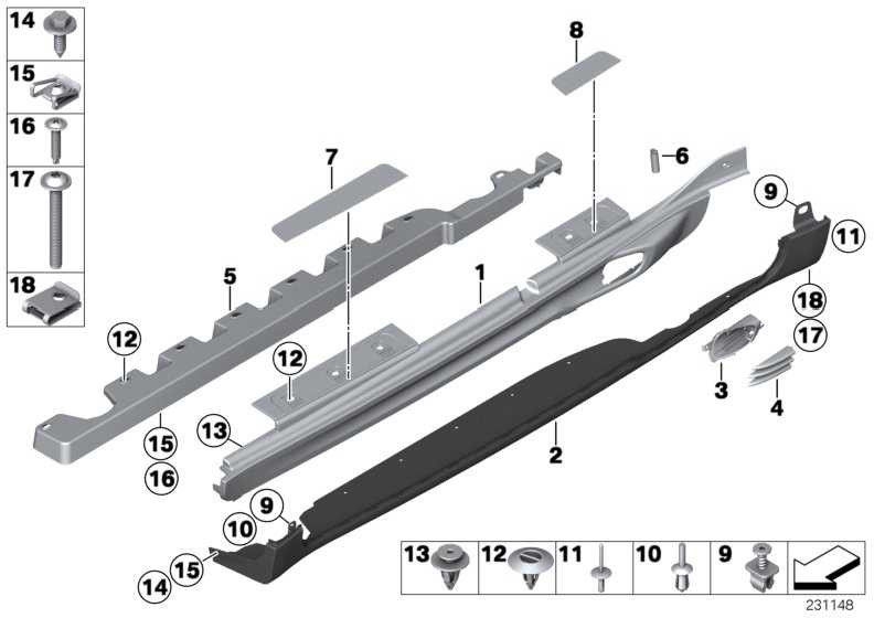 BMW本物のブラックバンドSweller Right Mini（51772180742）| 51772180742